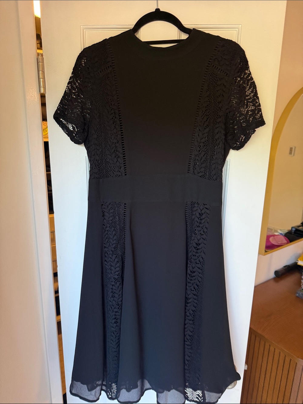 Molly Bracken Black Lace-Panel Midi Dress